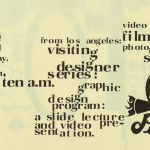 Poster Announcement, Cal Arts Program in Graphic Design Announcement: ...visiting designer series...Jeff Plansker/A Logosthetic Iconoclastics