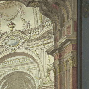 Drawing, Stage Design: Oval Hall and  Arcades, ca. 1774