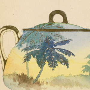 Drawing, Design for sugar bowl with palm trees