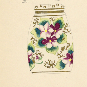Drawing, Design for lidded jar with purple blossoms