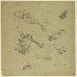 Drawing, Sheet of Studies of Hands of a Violin Player, 1878