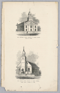 Print, The Reformed Dutch Church in Garden Street, Built in 1807, and the Middle Dutch Church in Nassau Street, After Being Altered in 1764