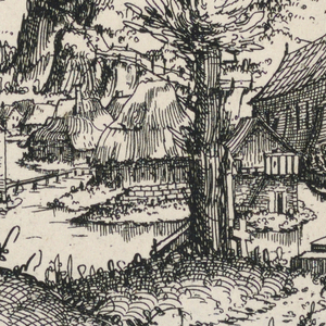 Print, Church by a Stream, Spanned by a Covered Bridge, 1545