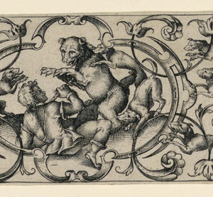 Print, Grotesque Frieze with Bear Hunt, ca. 1610