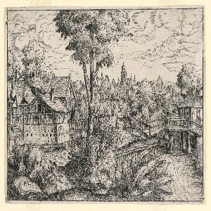 Print, Landscape with a Village, Bridge and City View