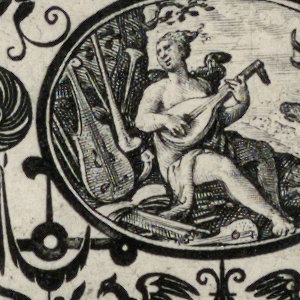 Print, Sense of Sound, plate from Quinque sensum typi in usum aurifabroru exarati (Images of the Five Senses Engraved for the Benefit of the Goldsmith), ca. 1580