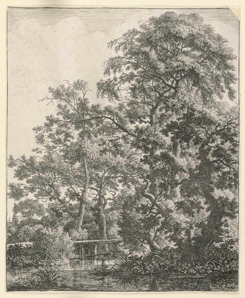 Print, Wooded Landscape with a Foot Bridge