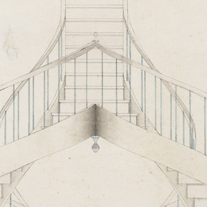 Drawing, Perspective Elevation and Plan View of a Double Spiral Staircase, February 13, 1883