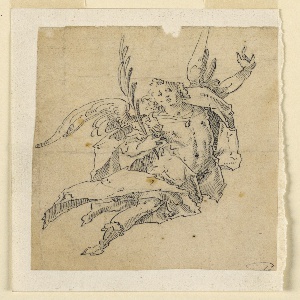 Drawing, A Flying Angel Carrying a Palm Branch, early 17th century