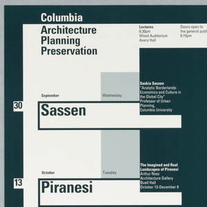 Poster, "Fall 1992"  poster for Columbia School of Architecture lecture series, ca. 1992