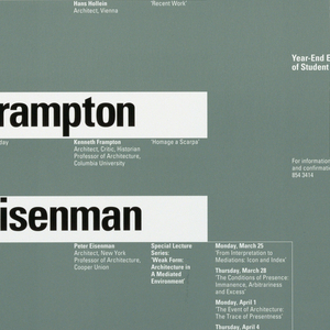 Poster, "Spring 1991" poster for Columbia School of Architecture lecture series, ca. 1991