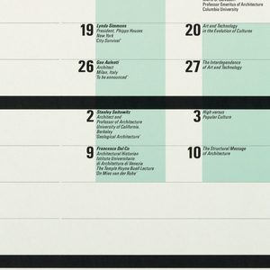 Poster, "Spring 1986" poster for Columbia School of Architecture lecture seriess, ca. 1986