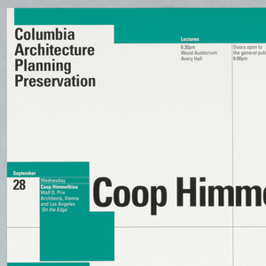 Poster, "Fall 1990" poster for Columbia School of Architecture lecture series, ca. 1990