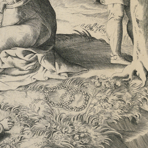 Print, Flora and Nymphs, with two Gardeners Grafting Trees, after Giulio Romano, ca. 1550
