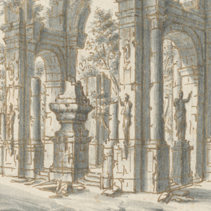 Drawing, Stage Design, Group of Buildings in Ruins, early 18th century