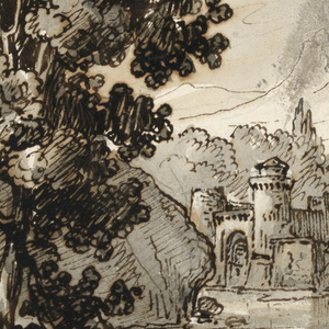 Drawing, Stage Design: Landscape with Hut, for the Opera La Straniera, ca. 1840