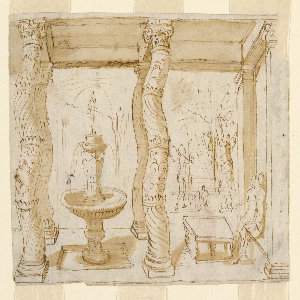 Drawing, Sketch for a Wall Painting, Porch with a View in a Garden, ca. 1640
