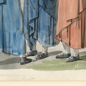 Drawing, A Group of Three Peasants in a Village, 1807–08