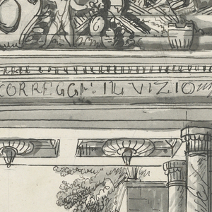 Drawing, Proscenium and Curtain, Little Theater of the Orphans, Faenza, 1869