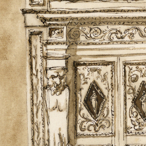 Drawing, Doorcase and door
