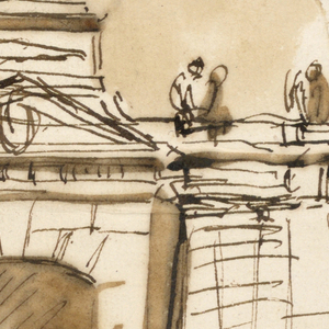 Drawing, Gateway of a town with alternatives
