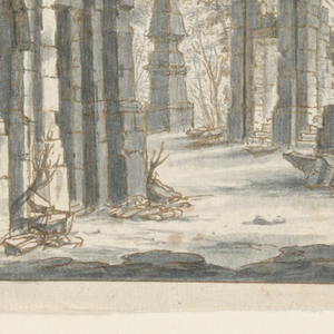 Drawing, Stage Design, Group of Ruined Buildings with Obelisks, early 18th century