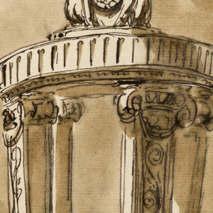 Drawing, Round table with candlestick