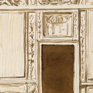 Drawing, Entrance wall with vaulted ceiling