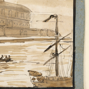 Drawing, Enormous Structure Situated on a Stream