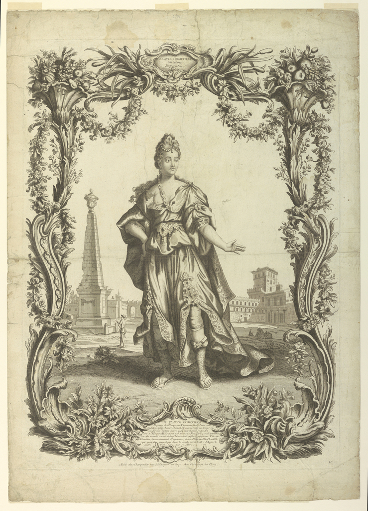 Print, Flavia Domitilla, Wife of the Emperor Vespasian, in escutcheon