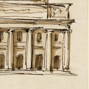 Drawing, Grandiose building with tower