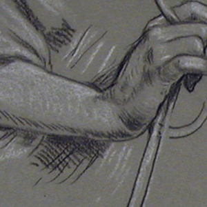 Drawing, studies of two hands holding flutes (?), ca. 1890