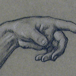 Drawing, pointing left hand, wrist, forearm to beginning of sleeve, ca. 1890