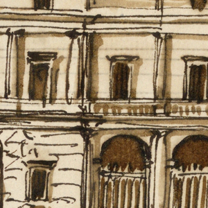 Drawing, Verso: mansion; Recto:entablature