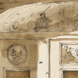Drawing, Vestibule wall with three doors