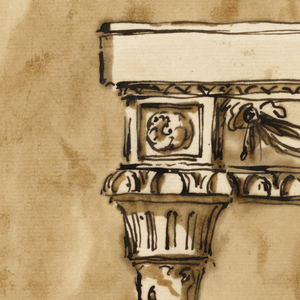 Drawing, Console table; female head