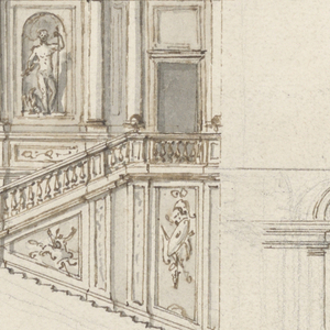 Drawing, Wall section in a staircase of a palace, ca. 1750