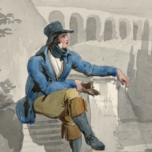 Drawing, A Woman Holding a Boy with Her Hand Passing a Gentleman Seated Among Ruins in the Campagna, 1807