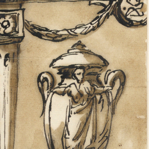 Drawing, Cabinet, Console Table and Urns, ca. 1790