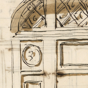 Drawing, Wall elevation with door