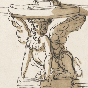 Drawing, Console table with candelstick