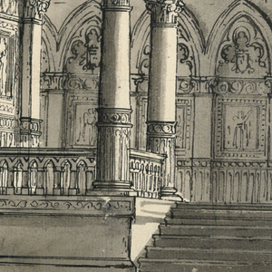 Drawing, Stage Design, Interior of Gothic Hall, early 19th century