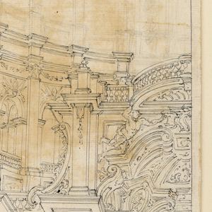Drawing, Stage Design: Palace Architecture with Trophies, ca. 1700