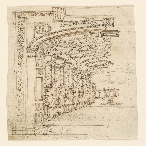 Drawing, Stage Design: Arcade Leading to a Garden, early 18th century