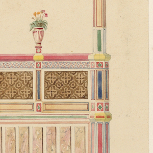 Drawing, "Un des cotes du Pavillon orchestre dans le Jardin des Tuileries, en Juillet 1838", 1838
