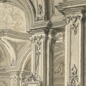 Drawing, Stage Design: Gallery in a Palace, ca. 1750