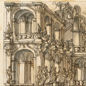 Drawing, Stage Design: Staircase in Park, 1650–1700