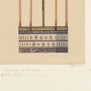 Drawing, "Orchstres places aux Champs elysees, dans le gran carres", 1833