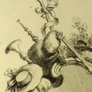 Print, Design for a Cartouche with Pastoral Motifs, 1740