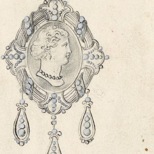 Drawing, Design for a pendant with woman